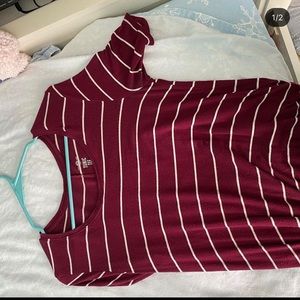 maroon striped shirt